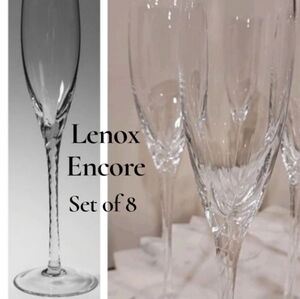 Vintage Lenox Encore Crystal Champagne Flutes Set Of 8 Swirl Stem